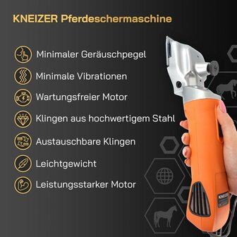 KNEIZER M&aacute;quina de cortar caballos, set completo con accesorios &ndash; con cuchillas intercambiables &ndash; silenciosa y con pocas vibraciones