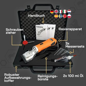 KNEIZER M&aacute;quina de cortar caballos, set completo con accesorios &ndash; con cuchillas intercambiables &ndash; silenciosa y con pocas vibraciones