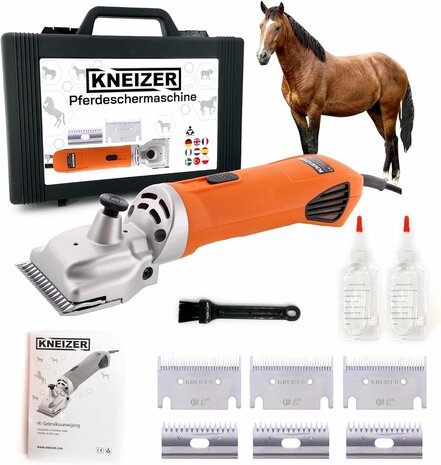 KNEIZER Máquina de cortar caballos, set completo con accesorios – con cuchillas intercambiables – silenciosa y con pocas vibraciones